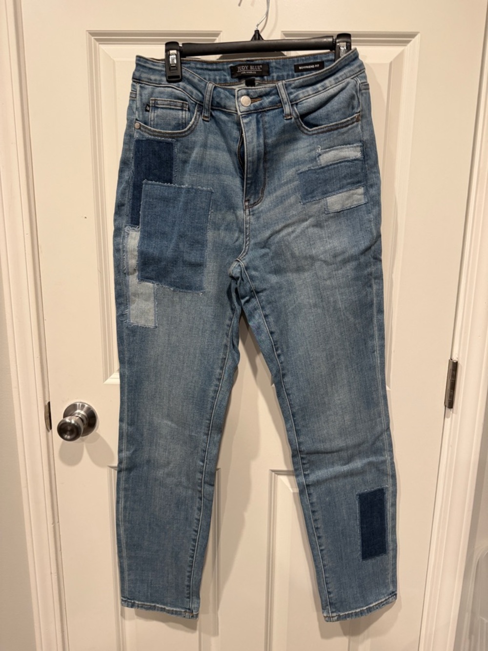 Judy Blue Light and Dark Blue Patchwork Boyfriend Jeans